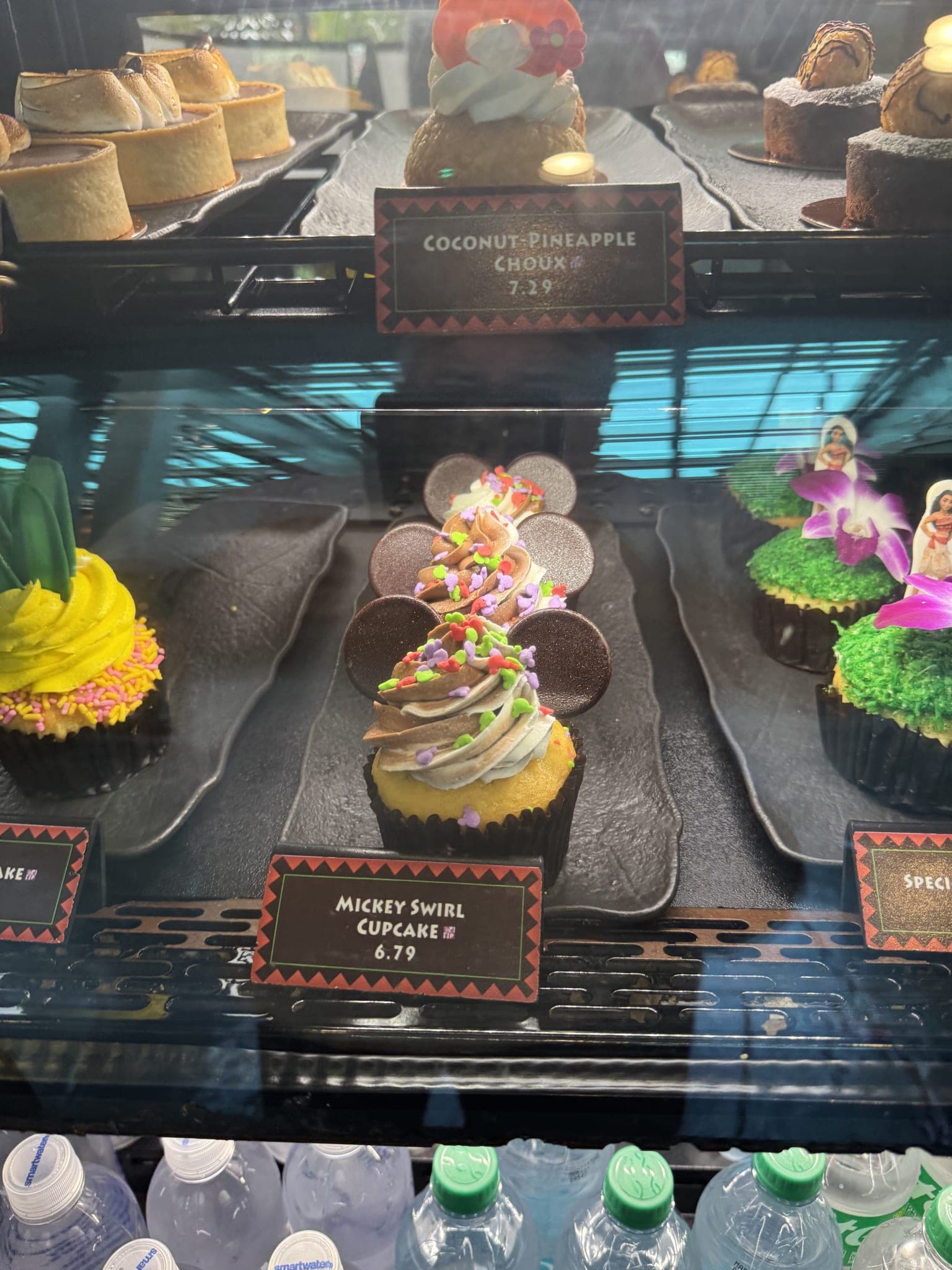 Mickey swirl cupcake in the display case