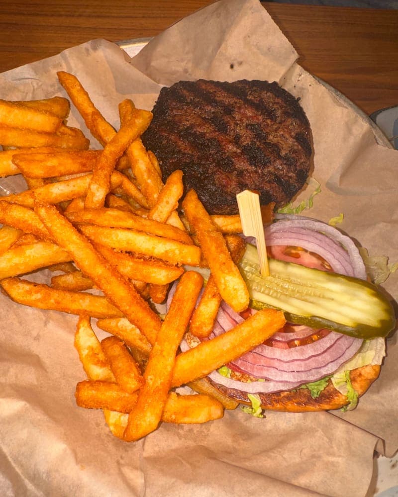 Hamburger with French fries
